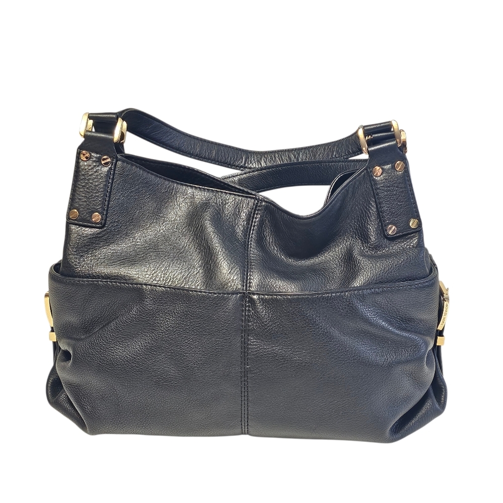 Michael Kors Portland Black Leather Large Shoulder Bag Tote Purse Gold Hardware - Picture 3 of 14